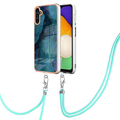 Silicone Candy Rubber Gel Fashionable Pattern Soft Case Cover with Lanyard Strap YB7 for Samsung Galaxy A13 5G Green