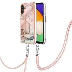 Silicone Candy Rubber Gel Fashionable Pattern Soft Case Cover with Lanyard Strap YB7 for Samsung Galaxy A13 5G Pink