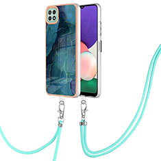 Silicone Candy Rubber Gel Fashionable Pattern Soft Case Cover with Lanyard Strap YB7 for Samsung Galaxy A22 5G Green