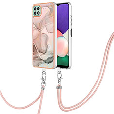 Silicone Candy Rubber Gel Fashionable Pattern Soft Case Cover with Lanyard Strap YB7 for Samsung Galaxy A22 5G Pink