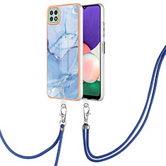 Silicone Candy Rubber Gel Fashionable Pattern Soft Case Cover with Lanyard Strap YB7 for Samsung Galaxy A22s 5G Blue