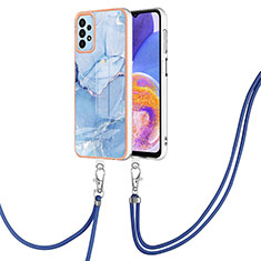 Silicone Candy Rubber Gel Fashionable Pattern Soft Case Cover with Lanyard Strap YB7 for Samsung Galaxy A23 4G Blue