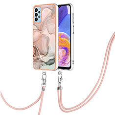 Silicone Candy Rubber Gel Fashionable Pattern Soft Case Cover with Lanyard Strap YB7 for Samsung Galaxy A23 4G Pink