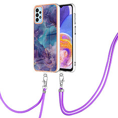 Silicone Candy Rubber Gel Fashionable Pattern Soft Case Cover with Lanyard Strap YB7 for Samsung Galaxy A23 4G Purple