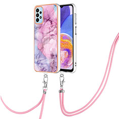 Silicone Candy Rubber Gel Fashionable Pattern Soft Case Cover with Lanyard Strap YB7 for Samsung Galaxy A23 5G Clove Purple