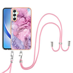 Silicone Candy Rubber Gel Fashionable Pattern Soft Case Cover with Lanyard Strap YB7 for Samsung Galaxy A24 4G Clove Purple