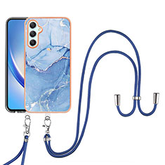 Silicone Candy Rubber Gel Fashionable Pattern Soft Case Cover with Lanyard Strap YB7 for Samsung Galaxy A25 5G Blue