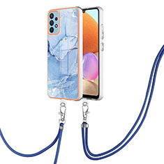 Silicone Candy Rubber Gel Fashionable Pattern Soft Case Cover with Lanyard Strap YB7 for Samsung Galaxy A32 4G Blue