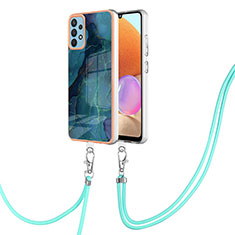 Silicone Candy Rubber Gel Fashionable Pattern Soft Case Cover with Lanyard Strap YB7 for Samsung Galaxy A32 4G Green