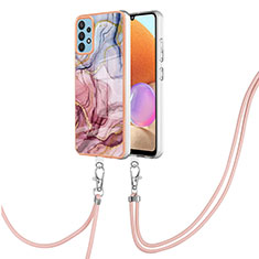 Silicone Candy Rubber Gel Fashionable Pattern Soft Case Cover with Lanyard Strap YB7 for Samsung Galaxy A32 4G Pink