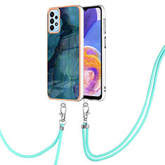 Silicone Candy Rubber Gel Fashionable Pattern Soft Case Cover with Lanyard Strap YB7 for Samsung Galaxy A52 5G Green
