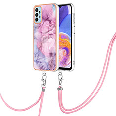 Silicone Candy Rubber Gel Fashionable Pattern Soft Case Cover with Lanyard Strap YB7 for Samsung Galaxy A53 5G Clove Purple