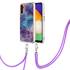 Silicone Candy Rubber Gel Fashionable Pattern Soft Case Cover with Lanyard Strap YB7 for Samsung Galaxy A54 5G Purple