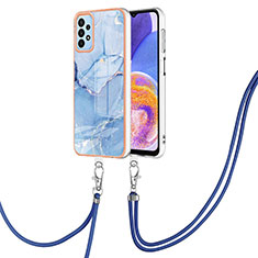 Silicone Candy Rubber Gel Fashionable Pattern Soft Case Cover with Lanyard Strap YB7 for Samsung Galaxy A72 5G Blue