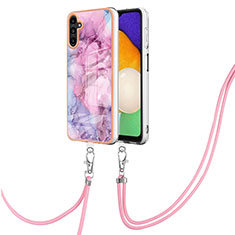 Silicone Candy Rubber Gel Fashionable Pattern Soft Case Cover with Lanyard Strap YB7 for Samsung Galaxy Quantum4 5G Clove Purple