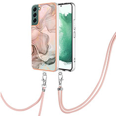 Silicone Candy Rubber Gel Fashionable Pattern Soft Case Cover with Lanyard Strap YB7 for Samsung Galaxy S23 5G Pink