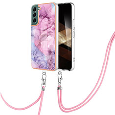 Silicone Candy Rubber Gel Fashionable Pattern Soft Case Cover with Lanyard Strap YB7 for Samsung Galaxy S25 Plus 5G Clove Purple