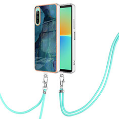 Silicone Candy Rubber Gel Fashionable Pattern Soft Case Cover with Lanyard Strap YB7 for Sony Xperia 10 IV Green