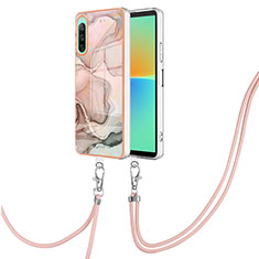 Silicone Candy Rubber Gel Fashionable Pattern Soft Case Cover with Lanyard Strap YB7 for Sony Xperia 10 IV Pink