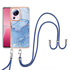 Silicone Candy Rubber Gel Fashionable Pattern Soft Case Cover with Lanyard Strap YB7 for Xiaomi Civi 2 5G Blue