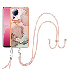 Silicone Candy Rubber Gel Fashionable Pattern Soft Case Cover with Lanyard Strap YB7 for Xiaomi Civi 2 5G Pink