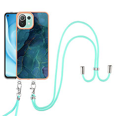 Silicone Candy Rubber Gel Fashionable Pattern Soft Case Cover with Lanyard Strap YB7 for Xiaomi Mi 11 Lite 5G Green