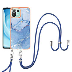 Silicone Candy Rubber Gel Fashionable Pattern Soft Case Cover with Lanyard Strap YB7 for Xiaomi Mi 11 Lite 5G NE Blue