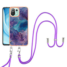 Silicone Candy Rubber Gel Fashionable Pattern Soft Case Cover with Lanyard Strap YB7 for Xiaomi Mi 11 Lite 5G Purple