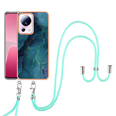 Silicone Candy Rubber Gel Fashionable Pattern Soft Case Cover with Lanyard Strap YB7 for Xiaomi Mi 12 Lite NE 5G Green