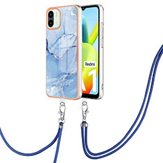 Silicone Candy Rubber Gel Fashionable Pattern Soft Case Cover with Lanyard Strap YB7 for Xiaomi Poco C50 Blue