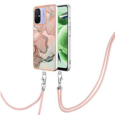 Silicone Candy Rubber Gel Fashionable Pattern Soft Case Cover with Lanyard Strap YB7 for Xiaomi Poco C55 Pink