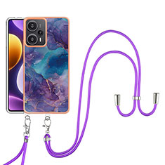 Silicone Candy Rubber Gel Fashionable Pattern Soft Case Cover with Lanyard Strap YB7 for Xiaomi Poco F5 5G Purple