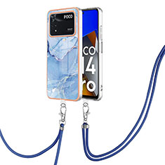 Silicone Candy Rubber Gel Fashionable Pattern Soft Case Cover with Lanyard Strap YB7 for Xiaomi Poco M4 Pro 4G Blue