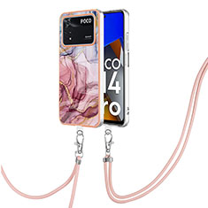 Silicone Candy Rubber Gel Fashionable Pattern Soft Case Cover with Lanyard Strap YB7 for Xiaomi Poco M4 Pro 4G Mixed