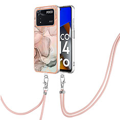 Silicone Candy Rubber Gel Fashionable Pattern Soft Case Cover with Lanyard Strap YB7 for Xiaomi Poco M4 Pro 4G Pink