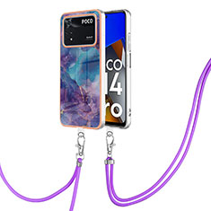 Silicone Candy Rubber Gel Fashionable Pattern Soft Case Cover with Lanyard Strap YB7 for Xiaomi Poco M4 Pro 4G Purple