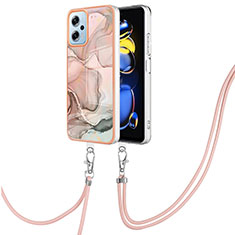 Silicone Candy Rubber Gel Fashionable Pattern Soft Case Cover with Lanyard Strap YB7 for Xiaomi Poco X4 GT 5G Pink