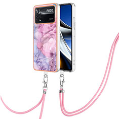 Silicone Candy Rubber Gel Fashionable Pattern Soft Case Cover with Lanyard Strap YB7 for Xiaomi Poco X4 Pro 5G Clove Purple