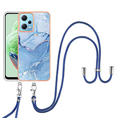 Silicone Candy Rubber Gel Fashionable Pattern Soft Case Cover with Lanyard Strap YB7 for Xiaomi Poco X5 5G Blue