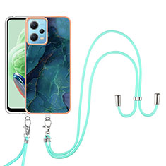 Silicone Candy Rubber Gel Fashionable Pattern Soft Case Cover with Lanyard Strap YB7 for Xiaomi Poco X5 5G Green