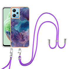 Silicone Candy Rubber Gel Fashionable Pattern Soft Case Cover with Lanyard Strap YB7 for Xiaomi Poco X5 5G Purple