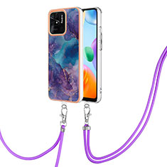 Silicone Candy Rubber Gel Fashionable Pattern Soft Case Cover with Lanyard Strap YB7 for Xiaomi Redmi 10 India Purple