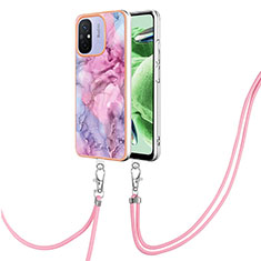 Silicone Candy Rubber Gel Fashionable Pattern Soft Case Cover with Lanyard Strap YB7 for Xiaomi Redmi 12C 4G Clove Purple