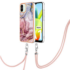 Silicone Candy Rubber Gel Fashionable Pattern Soft Case Cover with Lanyard Strap YB7 for Xiaomi Redmi A2 Plus Mixed