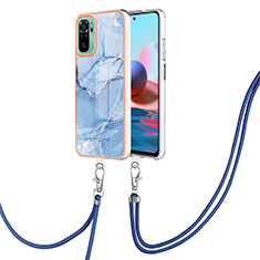 Silicone Candy Rubber Gel Fashionable Pattern Soft Case Cover with Lanyard Strap YB7 for Xiaomi Redmi Note 10 4G Blue