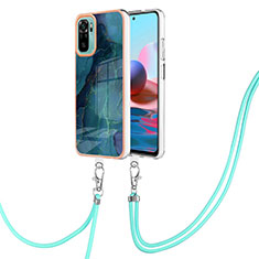 Silicone Candy Rubber Gel Fashionable Pattern Soft Case Cover with Lanyard Strap YB7 for Xiaomi Redmi Note 10 4G Green