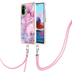 Silicone Candy Rubber Gel Fashionable Pattern Soft Case Cover with Lanyard Strap YB7 for Xiaomi Redmi Note 10S 4G Clove Purple
