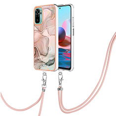 Silicone Candy Rubber Gel Fashionable Pattern Soft Case Cover with Lanyard Strap YB7 for Xiaomi Redmi Note 10S 4G Pink