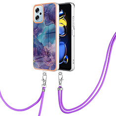 Silicone Candy Rubber Gel Fashionable Pattern Soft Case Cover with Lanyard Strap YB7 for Xiaomi Redmi Note 11 Pro+ Plus 5G Purple