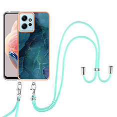 Silicone Candy Rubber Gel Fashionable Pattern Soft Case Cover with Lanyard Strap YB7 for Xiaomi Redmi Note 12 4G Green